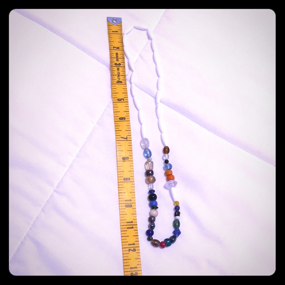 12 in Beaded Necklace White with Multi Color Bead